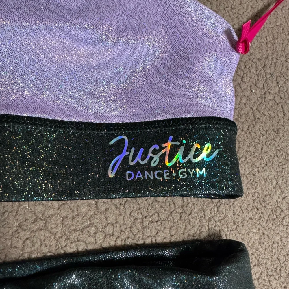 Justice Girls Shimmer Dance Set in Lavender and Silver with Black Trim